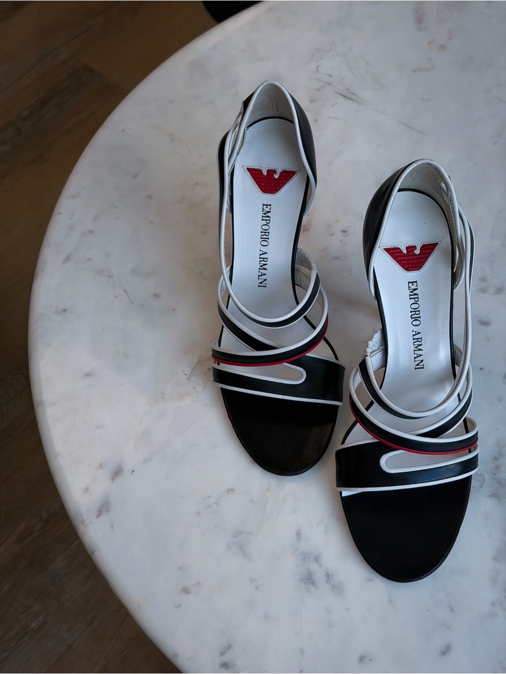 Emporio Armani Black White Red Leather Heels | EU 38 | Made in Italy